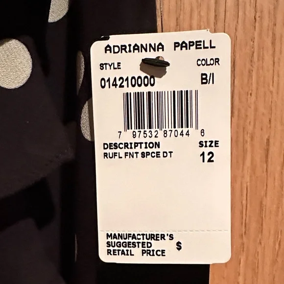 Adrianna Papell Black Dress with Cream Polka Dots and Ruffles - Picture 2 of 9